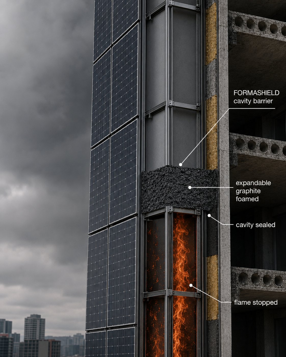 FORMASHIELD expandable-graphite cavity barrier seals the cavity